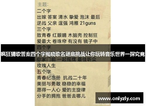 疯狂猜歌答案四个字揭晓歌名谜底挑战让你玩转音乐世界一探究竟